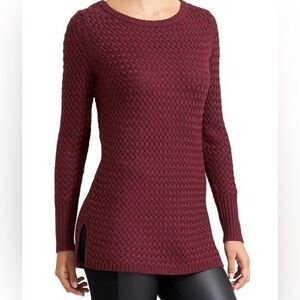 Athleta Sweater Womens XL Burgundy Cypress Basketweave Wool Blend Chianti Marl